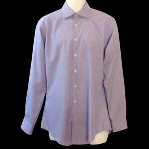 Egara Shirt Men's 15.5 34/35 Blue Pink Striped Egyptian Cotton Business Casual